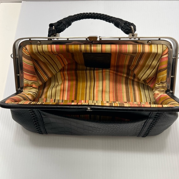 Brighton Black Satchel with Crocodile Texture and Heart Charm vintage esta Find - Picture 6 of 16